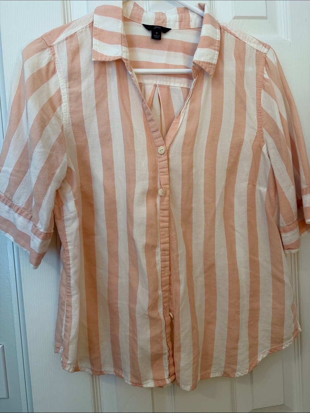 J. Crew Peach and White Striped Button-Front Shirt